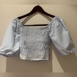 Steve Madden Light Blue Striped Puff Sleeve Blouse